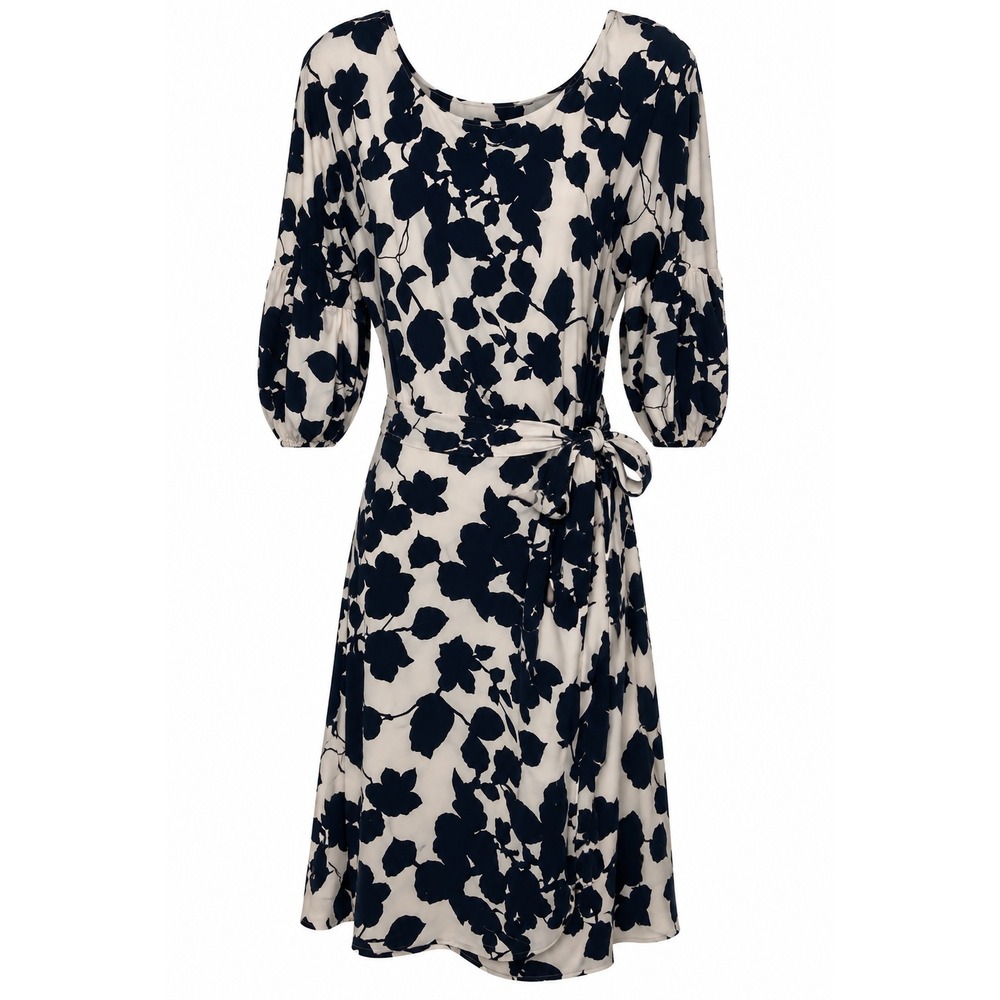 Vertigo Paris Large Black Cream Floral Parisian Chic Tie Waist Romantic Midi